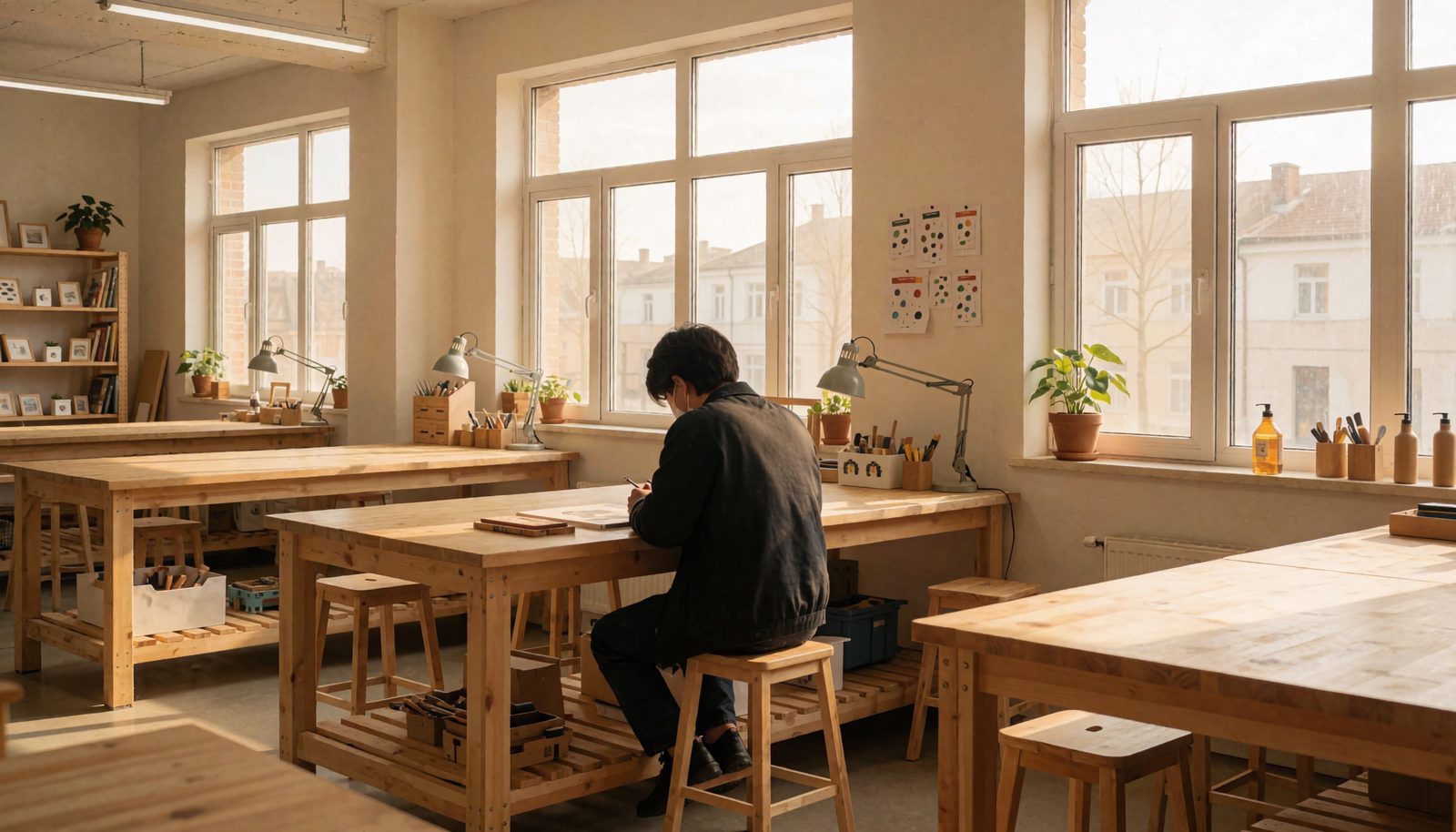 A bright, inviting makerspace interior